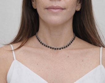 Handmade Miyuki Beaded Choker and Earrings Set Geometric Necklace ,Black Gold Silver, Seed Bead Jewelry