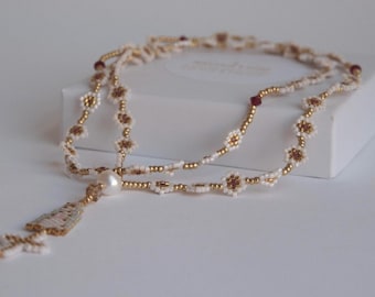 First Communion Pearl Rosary Handmade Catholic Gift Gold Cross Swarovski