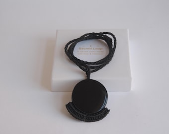 Black Obsidian Necklace Macrame Protective Amulet Energy Protection
