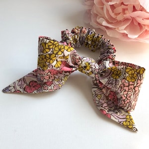 Elástico de cabelo com fita - Floral rosa, roxo e verde-limão - Tecido Liberty London