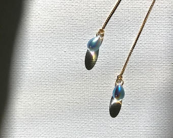 Iridescent Raindrop Earrings - threader earrings - gold sterling silver