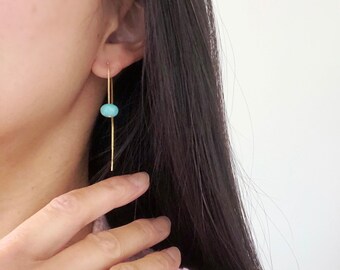 Gemstone Threader Earrings - Chalcedony or Amazonite - 24kt gold sterling silver