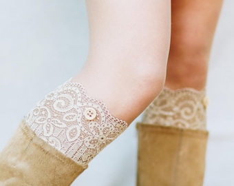 Boho Clothing / Lace Boot Cuffs / Lace Boot Socks / Boot Toppers / Leg Warmers / Boho Bridesmaid Gift for Her // Camel Light Brown