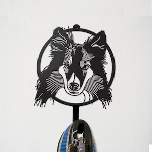 Sheltie Dog Leash Hanger, Shetland Sheepdog Key Hook, Hand Drawn and Made From Carbon Steel