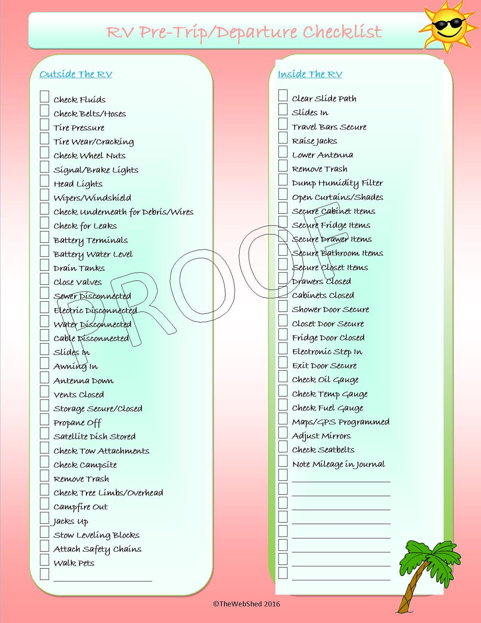 Rv/camper Predeparture Checklist Beach Theme Etsy Canada
