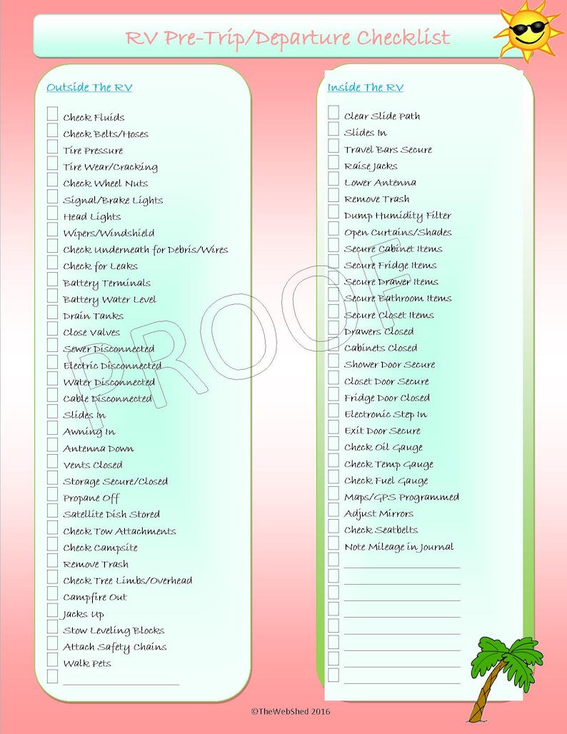 RV/Camper Pre-Departure Listing - Seaside Concept photo about Rv Checklist Printable referred to as RV/Camper Pre-Departure List - Seaside Concept