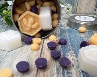Honeybee Wax Melts Oatmeal Honey Lavender Scoopies Honeycomb & Bee Shapes Gift Tin Included Teacher Gift Handmade Beeswax Soy Tarts Spring