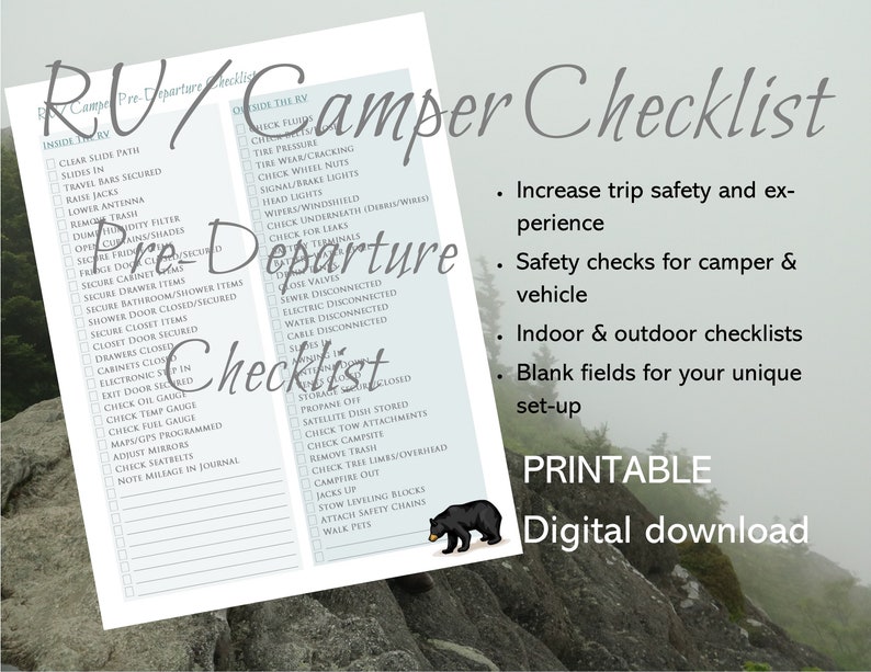 RV Camper Predeparture Checklist Camping RV Setup List Camping Tear