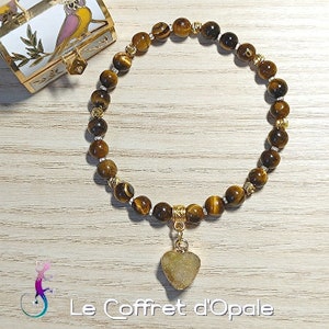 Braunes Tigerauge-Perlen- und herzförmiges Geode-Armband