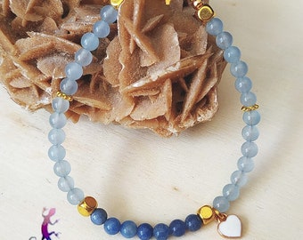 Bracelet cœur en jade bleu et perles en aventurine bleue