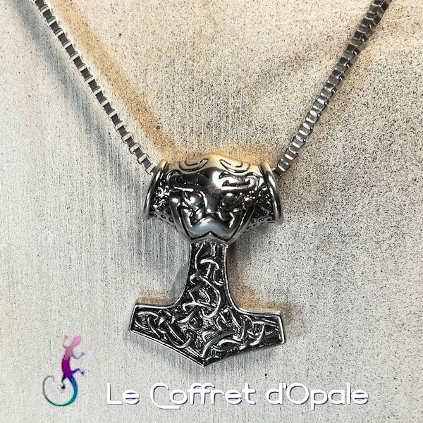 Collier " Mjöllnir" pendentif marteau de Thor et chaîne métal argenté