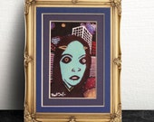 Robert Snell Art Print with Double Blue/Purple Matte, Dark Creepy Fantasy Portrait, Small Wall Art, Unisex Gothic Gift
