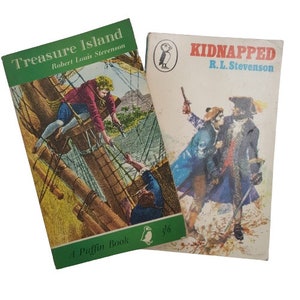 La isla del tesoro y Secuestrada de R. L. Stevenson - Puffin, Décadas de 1960 y 1970 (2 libros)