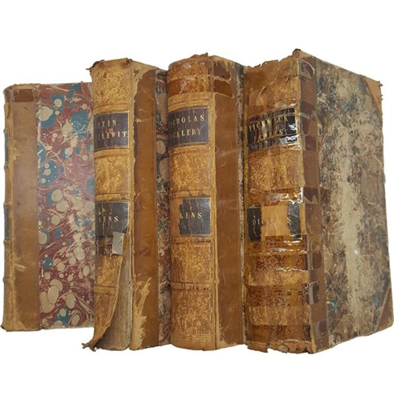 Charles Dickens 4 Illustrated Leather-bound Books - Chapman and Hall, 1845 (4 Books) image 3