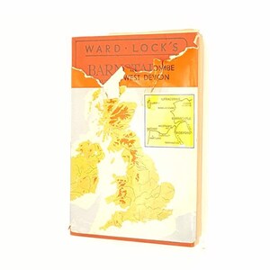 May include: A vintage book cover with a map of the United Kingdom. The cover is orange and white and features the text "WARD LOCK'S BARNSTAPLE AND WEST DEVON".