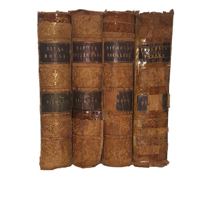 Charles Dickens 4 Illustrated Leather-bound Books - Chapman and Hall, 1845 (4 Books) image 1