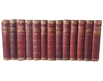 Charles Dickens 13 Burgundy Books - Hazell, Watson & Viney (13 Books)