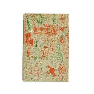 May include: A vintage book cover with an illustrated design featuring people in various scenes. The illustrations are in shades of orange and green on a cream background.