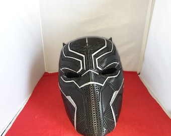 3D Printed black panther like helmet commission
