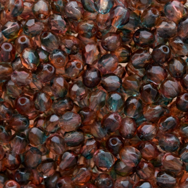 Czech Beads 4mm Dual Coated Orange Teal - 4mm Firepolish Beads - Czech Glass Beads for Jewelry Making - Seed Beads - 4mm Beads 50 Beads