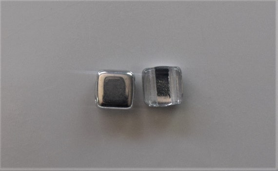 50 CzechMates Two Hole Tile 2-Hole Glass Beads Silver-1/2 Coat 6mm 