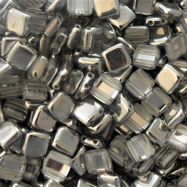 6mm Two-Hole CzechMates Beads Silver 1/2 - Tile Beads - Square Beads - Two Hole Tile Beads - 6mm Czech Beads - Czech Glass Beads 50 BEADS