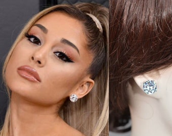 Más de 210 pares vendidos Réplica de Ariana Grande GRANDES aretes de circonita cúbica de corte brillante de 12 mm, oro blanco o amarillo, boda (Sparkle-3373)