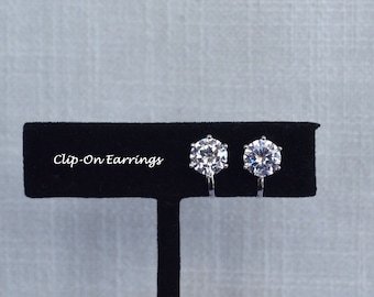 NEW Clip-On Classic 8mm Round Brilliant Cut Cubic Zirconia CZ Bridal Clip-On Earrings, Bridal, Wedding (Sparkle-3431)