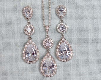 Clear Cubic Zirconia CZ Bridal Necklace and Earring Set, Bridal, Wedding (Sparkle-2785)