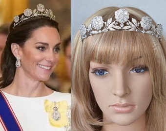 Best - Royalty Reproduction Princess of Wales, Queen Mother "Strathmore Rose Tiara" CZ Tiara Bridal Diadem Hairband, Wedding (Sparkle-3333)