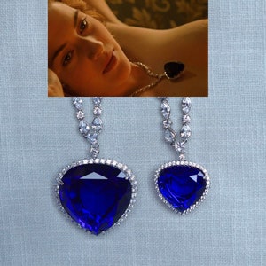 NEW Titanic Heart of the Ocean Necklace 2 Sizes Sapphire Blue Heart & Clear Round Cubic Zirconia, Pear Marquise Round Brilliant Cut Necklace