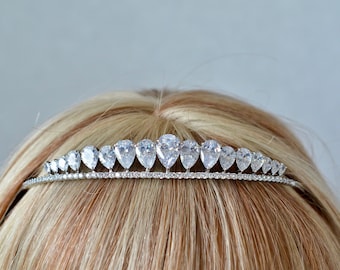 SALE Pretty, Small Pear Cut Cubic Zirconia CZ Bridal Hairband, Flower Girl, Headband, Tiara, Bridal, Wedding (Sparkle-3357)