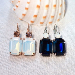 Choose Your Colours Emerald and Round Brilliant Cut European Crystal Dangle Leverback Earrings, Bridal, Wedding (Sparkle-2876)