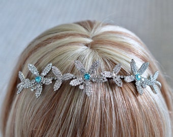 SALE Starfish Tiara Bridal Hairband, Clear and Colour Crystal, Hair Accessory, Headpiece, Beach or Destination Wedding (Sparkle-3358)
