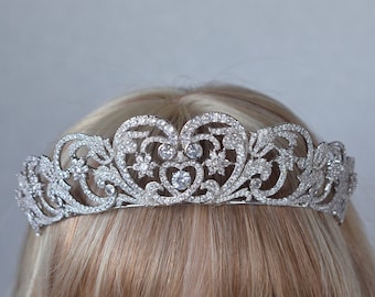 Best -- Royalty Replica Princess Diana Silver or Gold "Spencer Tiara" CZ Bridal Hairband, Hair Accessory, Bridal, Wedding (Sparkle-3021-A)