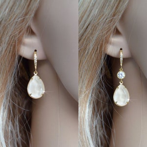 Ivory Cream Pear  Cut Swarovski Crystal Dangle Earrings, Ivory Cream Necklace, Earring Necklace Set, Bridal  (Sparkle-3260)