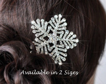 Grande ou petite pince à cheveux de flocon de neige de strass en cristal ou broche, deux tailles, nuptiale, mariage d’hiver (Sparkle-2081)