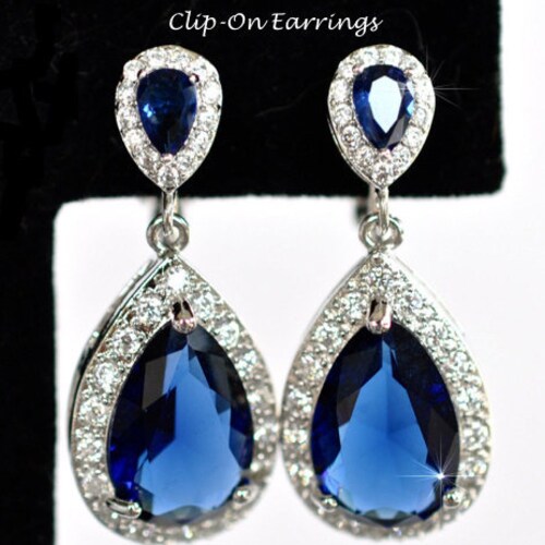 Sapphire Bridal Earrings Sapphire Blue Wedding Earrings - Etsy
