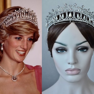 60+ Sold Better - Royalty Replica Princess of Wales "Queen Mary's Lovers Knot Tiara" Crystal & Pearl Diadem Bridal (Sparkle-3037-B)