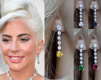 Celebrity Inspired Lady Gaga Academy Awards Earrings, Long Canary Yellow Cubic Zirconia CZ Drop Bridal Earrings, Wedding (Sparkle-3189-A)