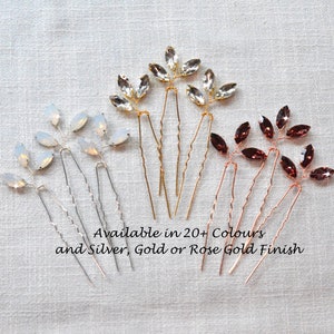 50+ Sold Silver, Gold, Rose Gold, Your Colour Choice, Set of 3 Handmade Marquise Crystal Rhinestone Hair Pins, Bridal (Sparkle-3184)