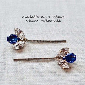 60+ Sold Set of 2 Handmade Swarovski Fancy Cuts Clear & Your Choice of Colour Crystal Rhinestone Hair Pins, Bridal, Wedding (Sparkle-2844)