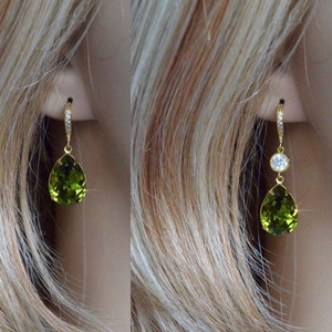 Olivine Grüne Kristall Ohrringe, Halskette, Set, Brautschmuck, Hochzeit (Sparkle-2968)