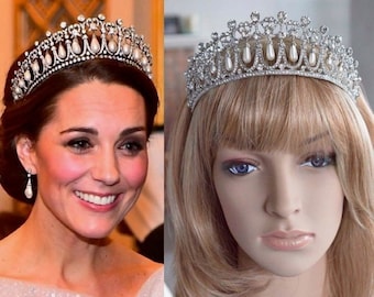 Tiara con nudo de amantes de la Reina María, réplica de la Princesa Catalina de Gales, diadema de cristal y perla (Brillante-3037)