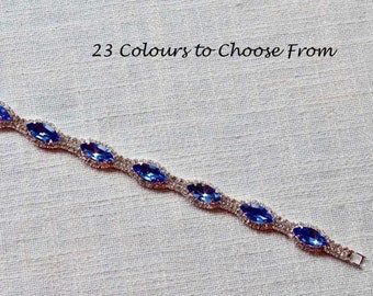 Choose Your Colour Sapphire, Light Sapphire, Navy Montana Blue, White Opal, Blush Crystal Rhinestone Bracelet, Bridal (Sparkle-2849)