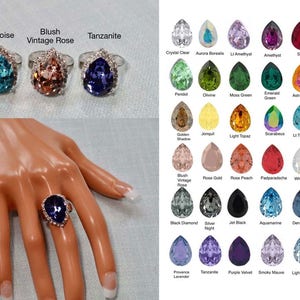 Choose Your Colour -- Swarovski Pear Crystal Color Cocktail Ring, Bridal, Special Occasion (Sparkle-2793)
