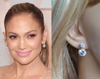 Celebrity Inspired Large Round Brilliant Cut Cubic Zirconia CZ Drop Dangle Earrings, Bridal, Wedding (Sparkle-1528)