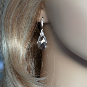 Swarovski Crystal Clear Dangle Necklace & Earrings Set, Bridal, Wedding (Sparkle-2697) image 4