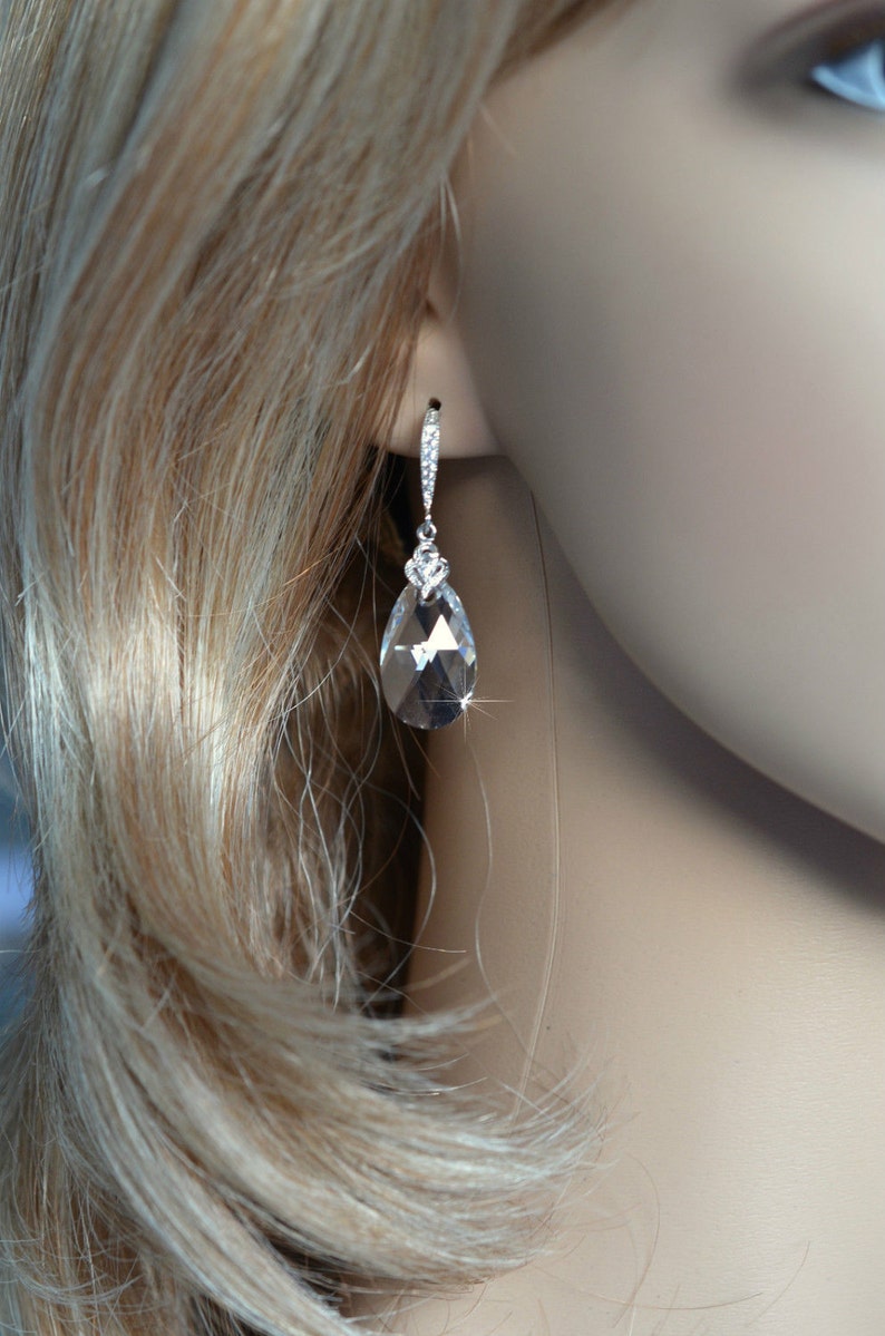 Swarovski Crystal Clear Dangle Necklace & Earrings Set, Bridal, Wedding (Sparkle-2697) image 4