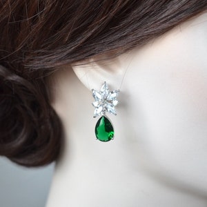 Celebrity Inspired Jennifer Lopez Marquise & Emerald Green Pear Cut CZ Drop Dangle Earrings, Necklace, Set, Bridal, Wedding Sparkle-3384 image 6